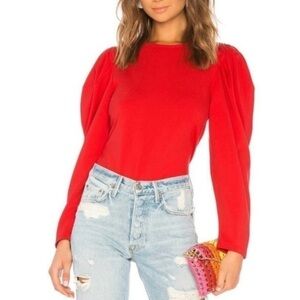 LPA Crew Neck Gathered Puff Shoulder Red Top - Size Small